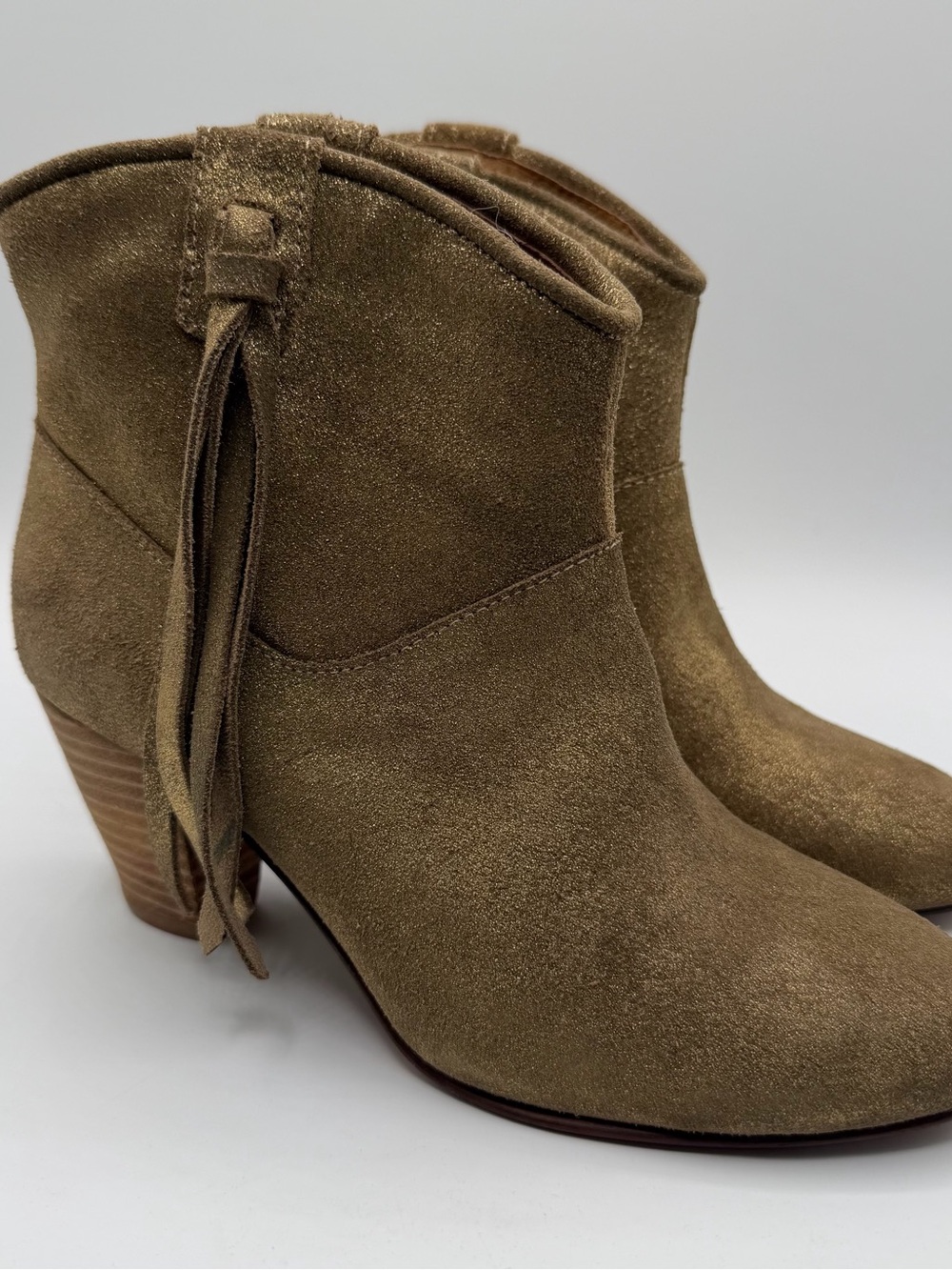 Maje Jaune Gold Metallic Suede Western Ankle Boots Tassel EU 36 US 5.5